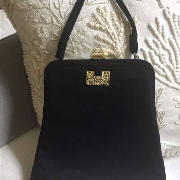 Pretty VINTAGE BLACK FABRIC Wedding/evening bag - Picture 3 of 10